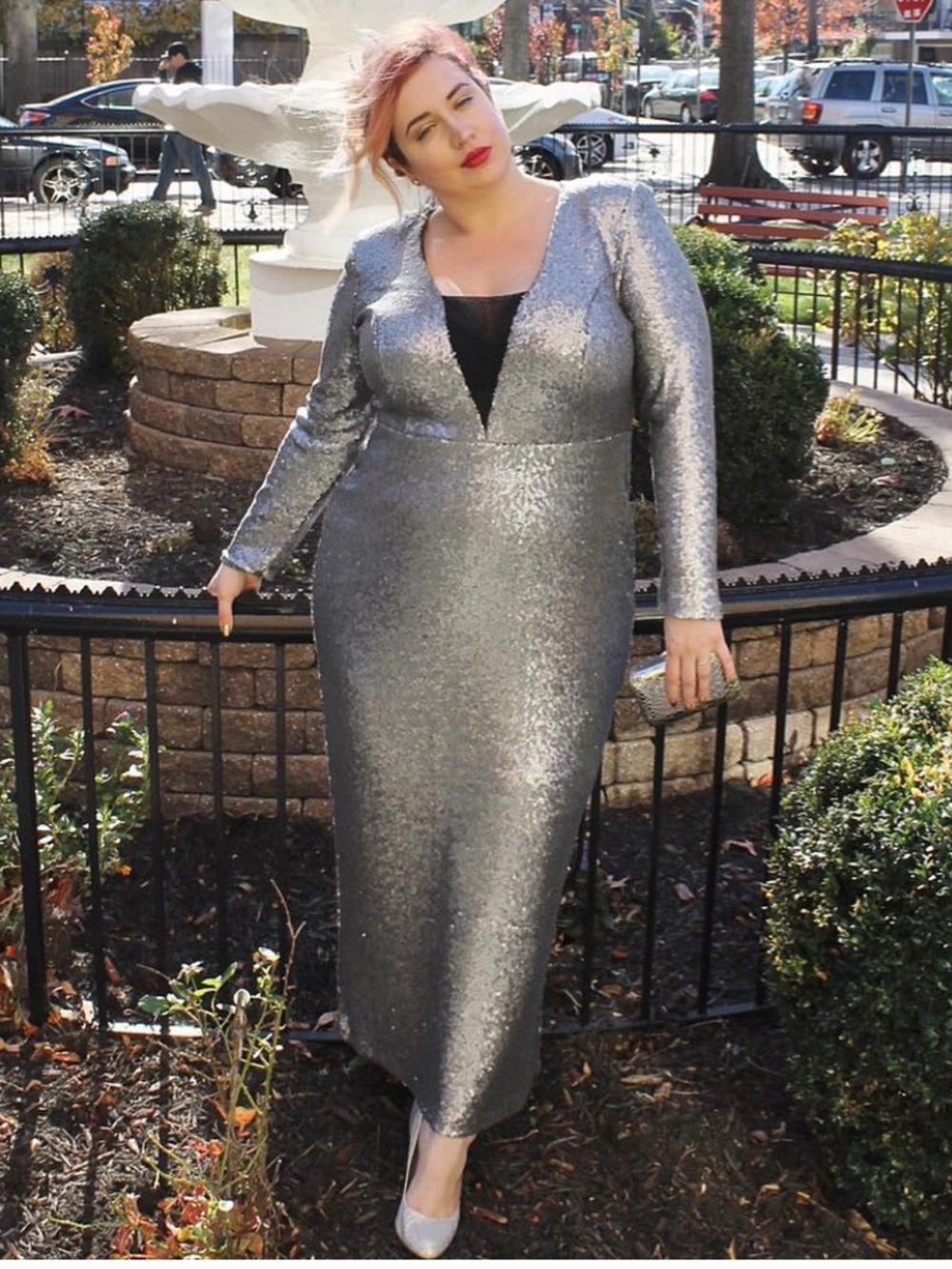 Eloquii Plus Size Women’s Silver Sequin Maxi Dress